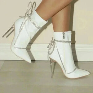Fashion Nova White patent booties. Size 7.5
